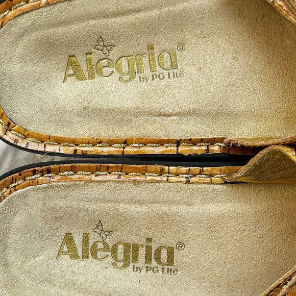 Alegria PG Lite Fiona Coated Cork Print Slide Sandal Tan Wedge Arch Support  9 - Picture 8 of 12